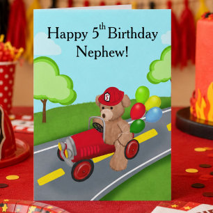 Tarjeta Sobrino Feliz Cumpleaños 5 Oso Camión de Bomberos