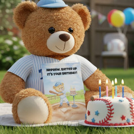 Tarjeta Sobrino Feliz Cumpleaños Béisbol Oso de Peluche