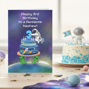 Tarjeta Sobrino Feliz Cumpleaños número 3 Astronauta con A