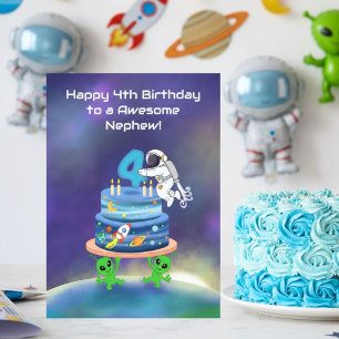 Tarjeta Sobrino Feliz Cumpleaños Número 4 Astronauta con T