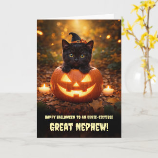 Tarjeta Sobrino genial feliz Halloween gato negro calabaza