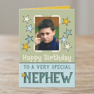 Tarjeta Sobrino muy especial verde azul foto cumpleaños