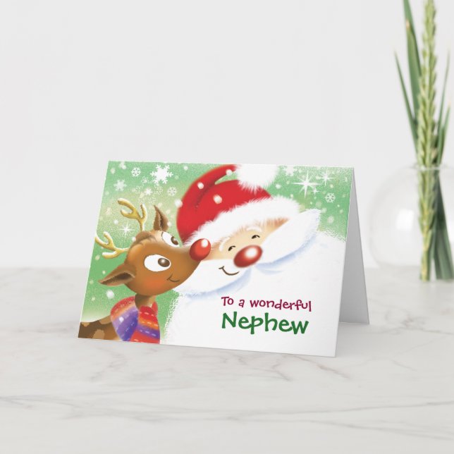Tarjeta Sobrino, Navidades, reno y Santa (Anverso)