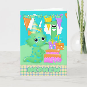 Tarjeta Sobrino Primer Cumpleaños Pequeño Monstruo Con Reg