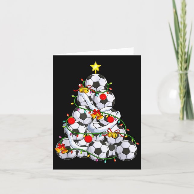 Tarjeta Soccer Christmas Tree Ball Santa Hat Funny Xmas So (Anverso)