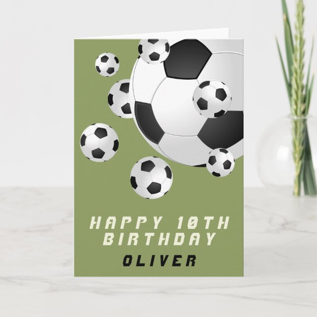 Tarjeta Soccer Football Ball Green Kids Boy Happy Birthday (Anverso)