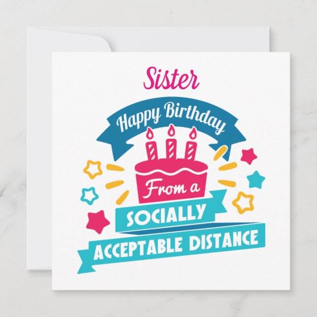 Tarjeta Socialmente Aceptable Distancia Cumpleaños Sis (Anverso)