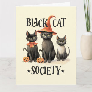 Tarjeta Sociedad de gatos negros de estilo vintage de medi