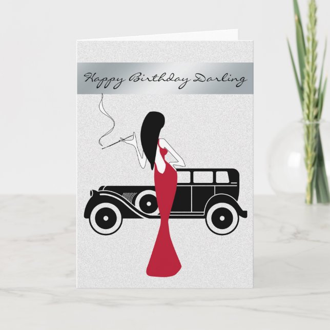 Tarjeta Sofisticada Moda elegante mujer feliz cumpleaños (Anverso)