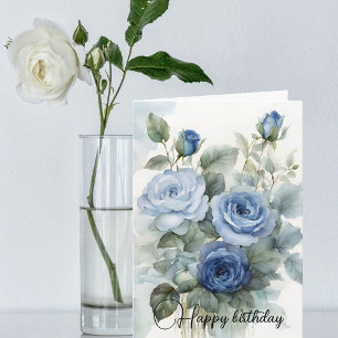 Tarjeta Sofisticadas acuarelas Rosas azules Feliz cumpleañ