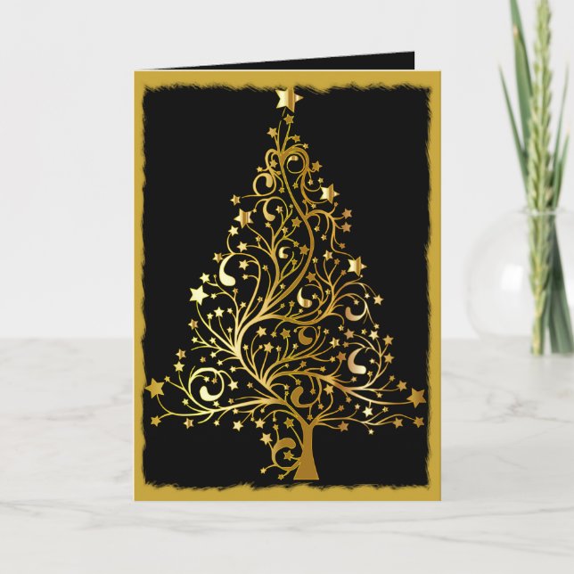 Tarjeta Sofisticados Navidades de oro y negro (Anverso)