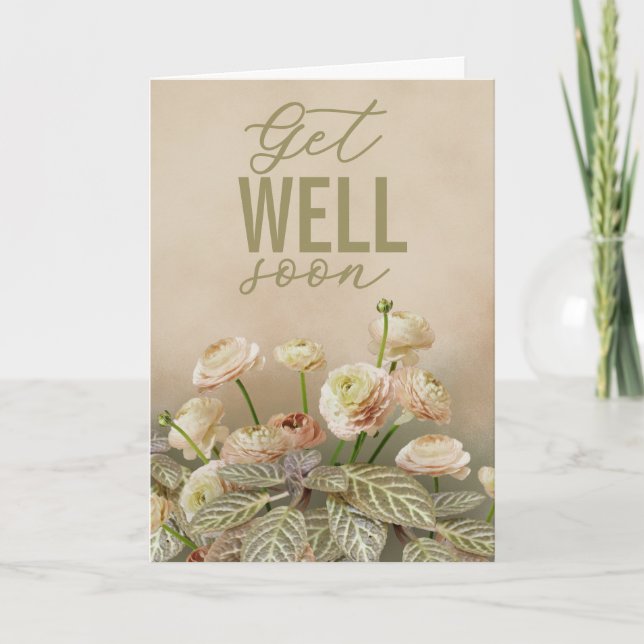 Tarjeta Soft Beige Floral Get Well Soon Personalized Card (Anverso)