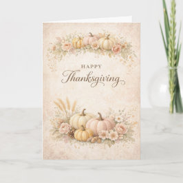 Tarjeta Soft Blush Floral Happy Thanksgiving Pumpkin