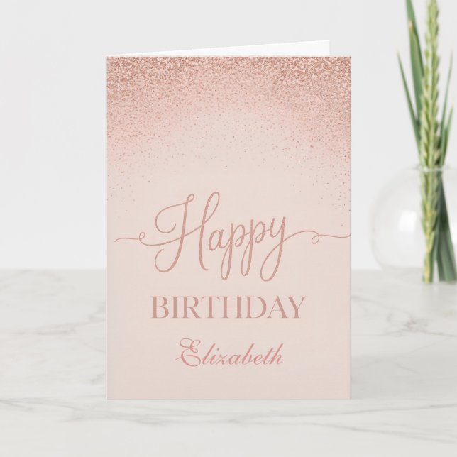 Tarjeta Soft Blush Rose Gold Elegant Birthday (Anverso)