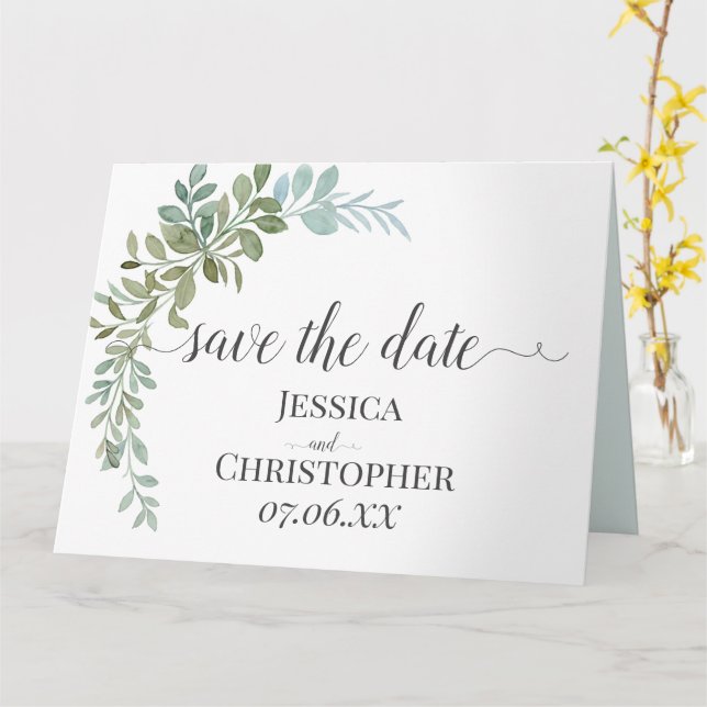 Tarjeta Soft Green Eucalyptus Watercolor Rustic Wedding (flor amarilla)