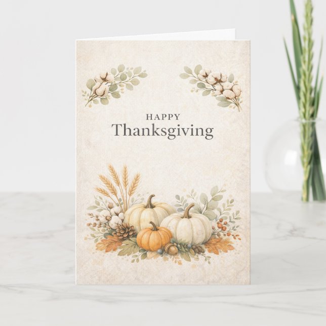 Tarjeta Soft Neutral Rustic Happy Thanksgiving Pumpkin  (Anverso)