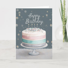 Tarjeta Soft Pastels Pink, Teal & Silver Birthday Cake