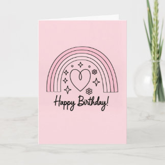Tarjeta Soft pink minimalist heart with rainbow birthday