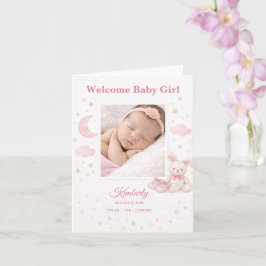 Tarjeta Soft Pink Stars & Moon Baby Birth Announcement