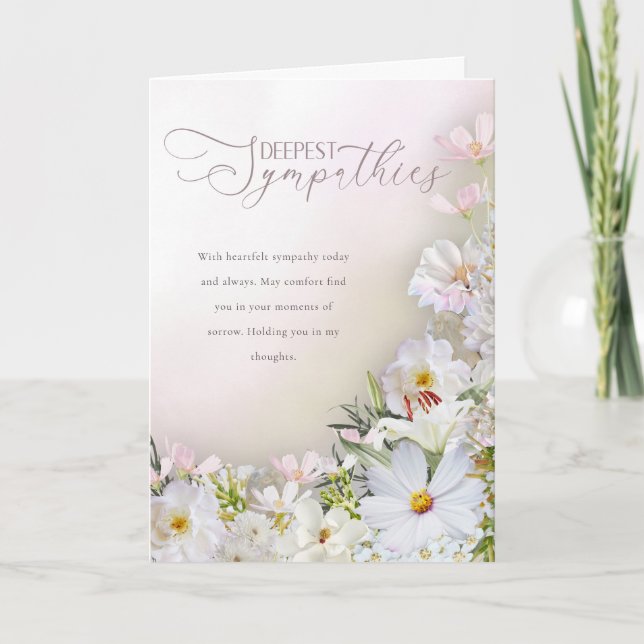 Tarjeta Soft White & Pastel Floral Deepest Sympathies Card (Anverso)