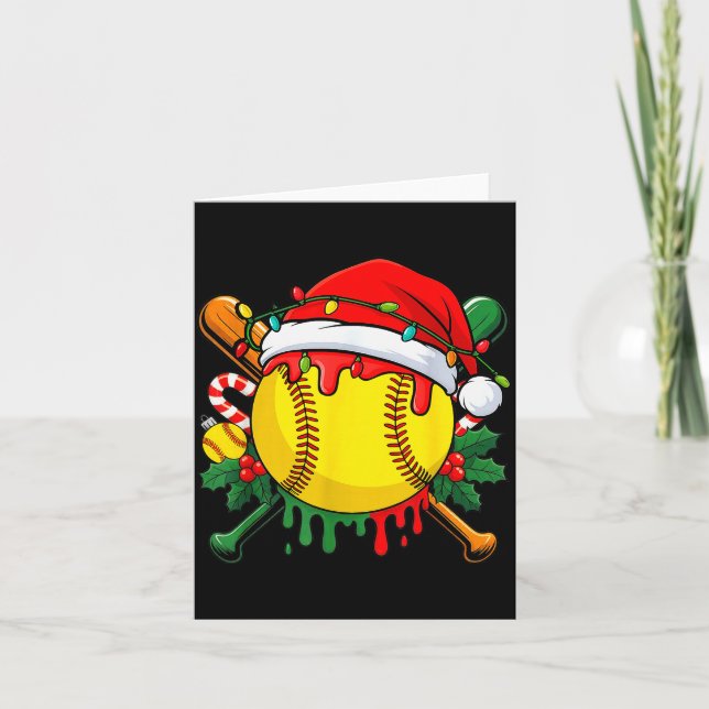 Tarjeta Softball Ball Santa Hat Christmas Softball Drip Xm (Anverso)