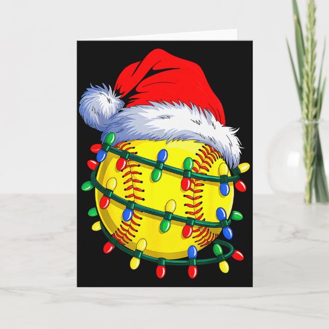 Tarjeta Softball Ball Santa Hat Christmas Softball Xmas Li (Anverso)