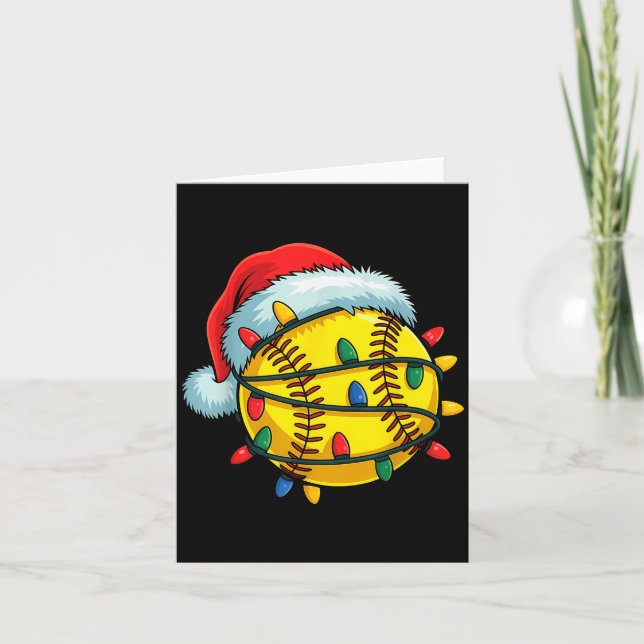 Tarjeta Softball Ball Santa Hat Christmas Softball Xmas Li (Anverso)