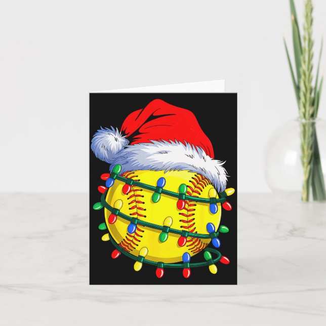 Tarjeta Softball Ball Santa Hat Christmas Softball Xmas Li (Anverso)
