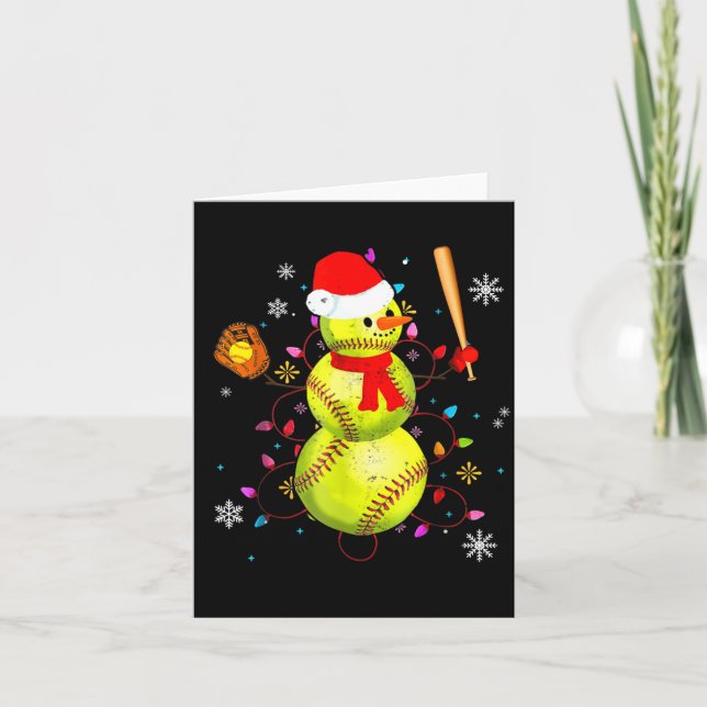 Tarjeta Softball Christmas Funny Softball Snowman Xmas  (Anverso)
