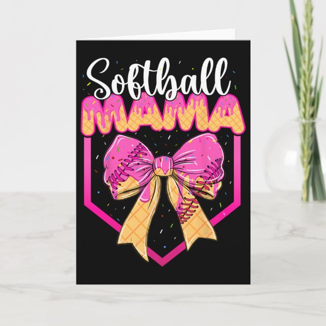 Tarjeta Softball Mom Drip Ice Cream Drip Sprinkle Mama Bow (Anverso)