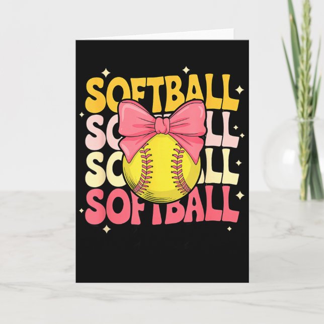 Tarjeta Softbol Groovy Coquette Bow Amante del Softbol (Anverso)