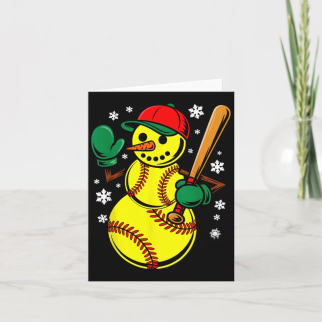 Tarjeta Softbol Santa Hat Snowman Xmas Funny Softball Chr (Anverso)