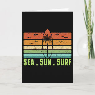 Tarjeta Sol Mar Oleaje Retro Tabla de Surf Playa 70s Vinta