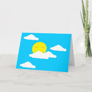 Tarjeta Sol sonriente con nubes: blanco turquesa