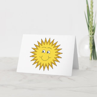 Tarjeta Sol verano amarillo con cara feliz.