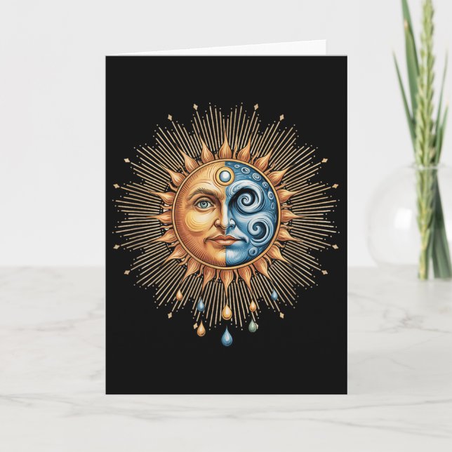 Tarjeta Sol Y Luna Celestial Boho Místico Hipe 90s (Anverso)