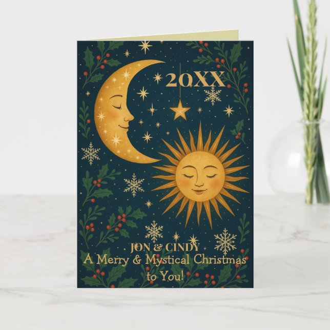 Tarjeta Sol y Luna Místicos Navidad Personalizada (Anverso)