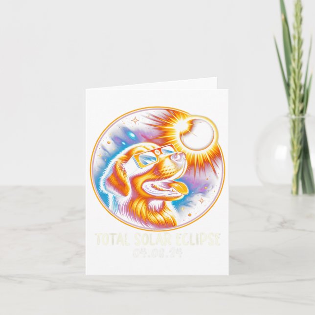 Tarjeta Solar Eclipse Golden Retriever Wearing Glasses Apr (Anverso)