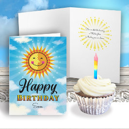 Tarjeta solar sonriente amarilla de nacimiento de