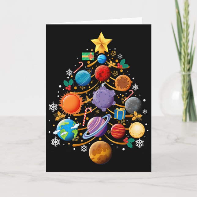 Tarjeta Solar System Planets Christmas Tree Astronomy Xmas (Anverso)