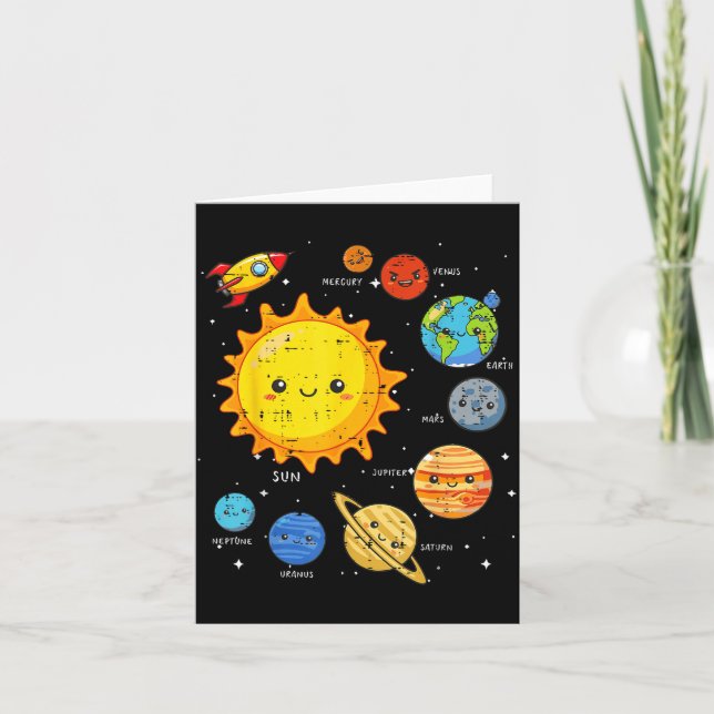 Tarjeta Solar System Sun Planets Rocket Space Galaxy Kids  (Anverso)