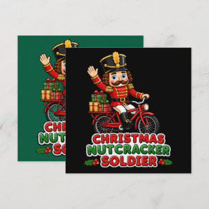 Tarjeta Soldado Cascanueces de Navidad montando bicicleta