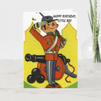 Tarjeta Soldado de madera con el muchacho del feliz