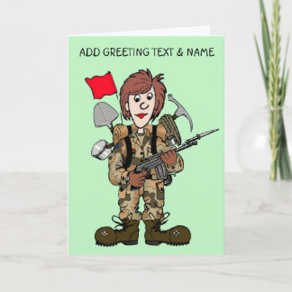 Tarjeta Soldado femenino feliz