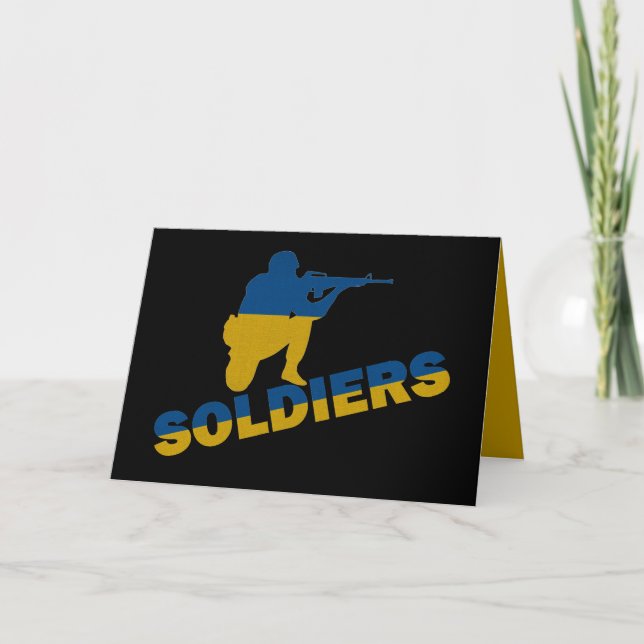 Tarjeta Soldados ucranianos, bandera de Ucrania (Anverso)