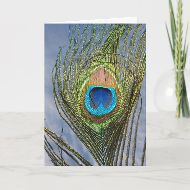 Tarjeta soleada de la pluma del pavo real (Anverso)