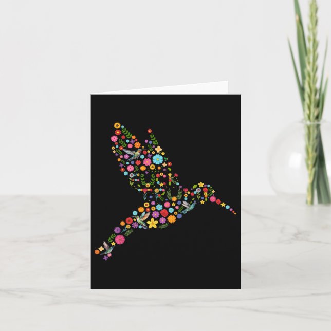 Tarjeta Sólida Hummingbird floral antiTrump mensaje oculto (Anverso)