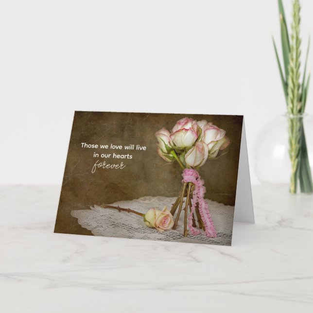 Tarjeta Solidaridad con Rose Bouquet en Doily (Anverso)