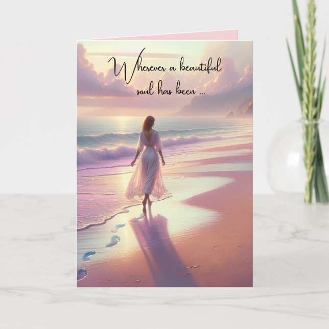 Tarjeta Solidaridad de una mujer caminando por la playa (Anverso)