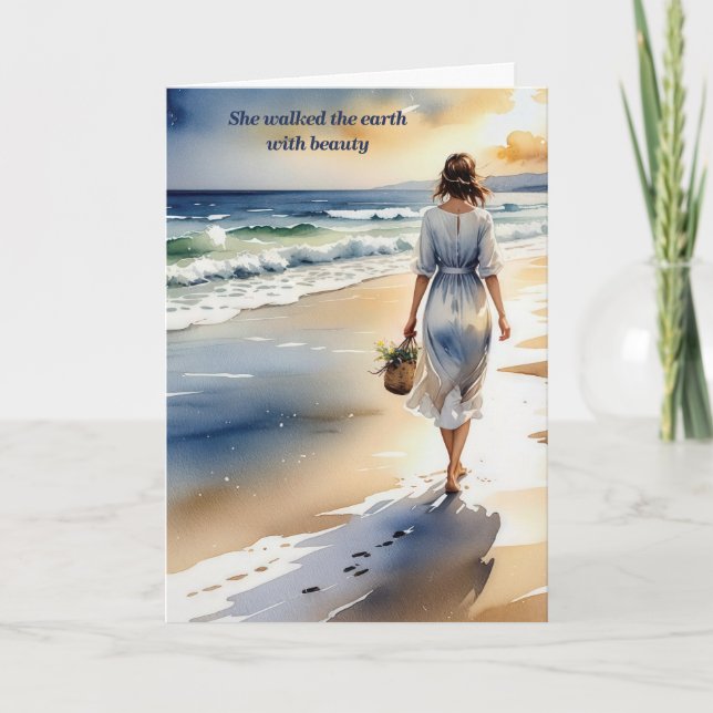 Tarjeta Solidaridad de una mujer caminando por la playa (Anverso)